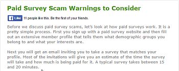 Paid survey fake Scam Warning