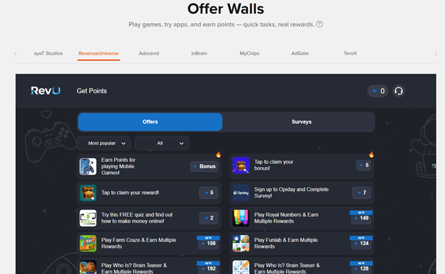 offerwalls of prizerebel