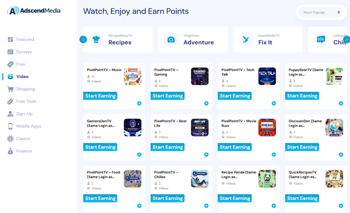 watching videos on prizerebel