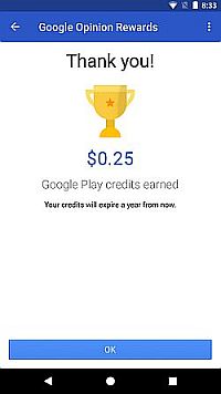 google opinion rewards size