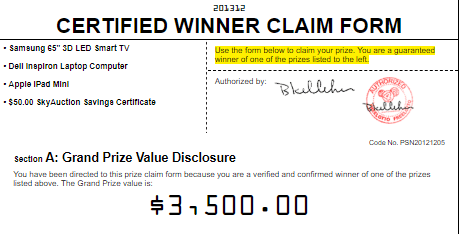 certified winner form offer