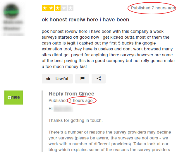 example of qmee complaint on trustpilot