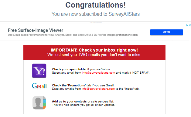 surveyallstars subscription confirmation