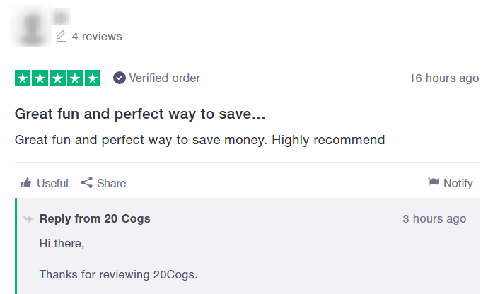 20cogs review on trustpilot