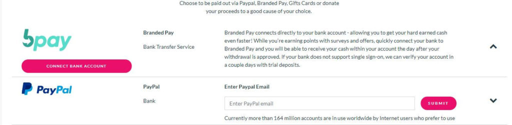 Branded Surveys Payout Options