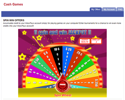 inboxpays spin the wheel contest