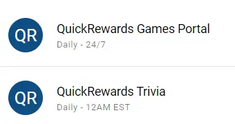 QuickRewards games options