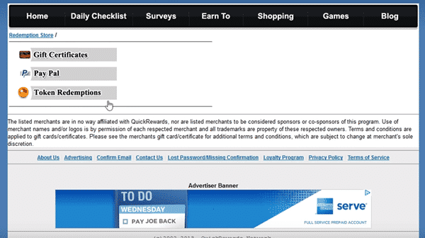 QuickRewards payment methods