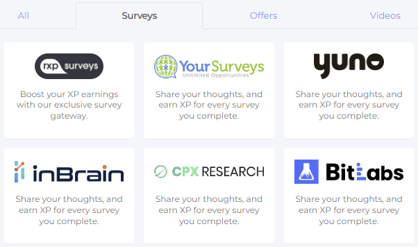 examples of surveys on reward xp