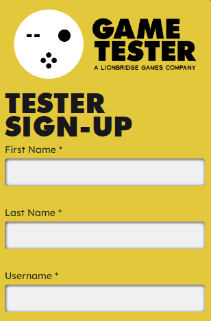 game tester sign up form