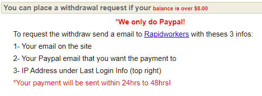 rapidworkers payout option