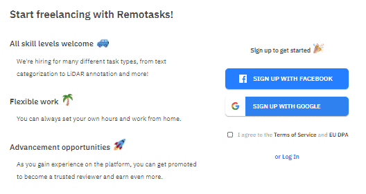 remotasks sign up options