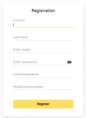 Sign Up Form Of Yandex Toloka