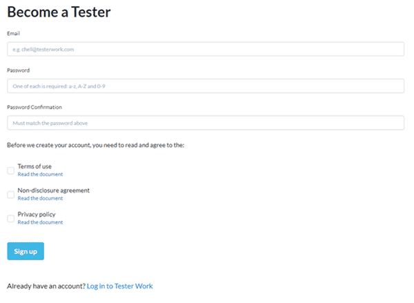 Tester Work Registration