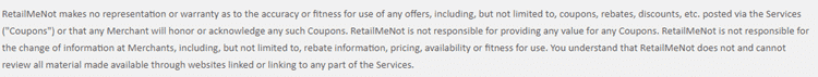 Retailmenot Disclaimer