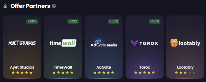 examples of offerwalls on freecash.com