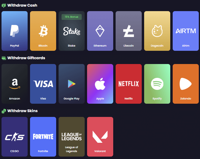 freecash payment methods examples