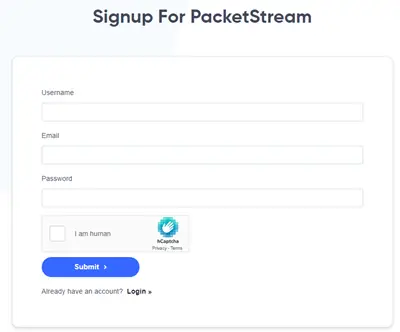 Packetstream Registration