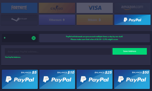 Opciones de recompensa de Freeskins