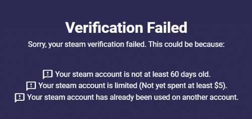 steam verifying login information fails