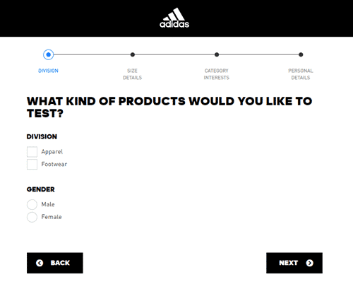 Adidas product outlet testing