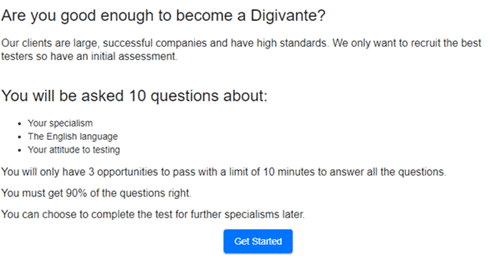 taking the test to become a digivante tester