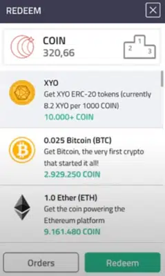 reward options of coin
