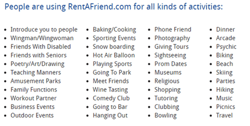 activities you can do with rentafriend