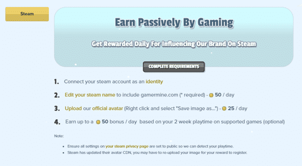 passive earning on gamermine