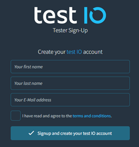 how to sign up on test io