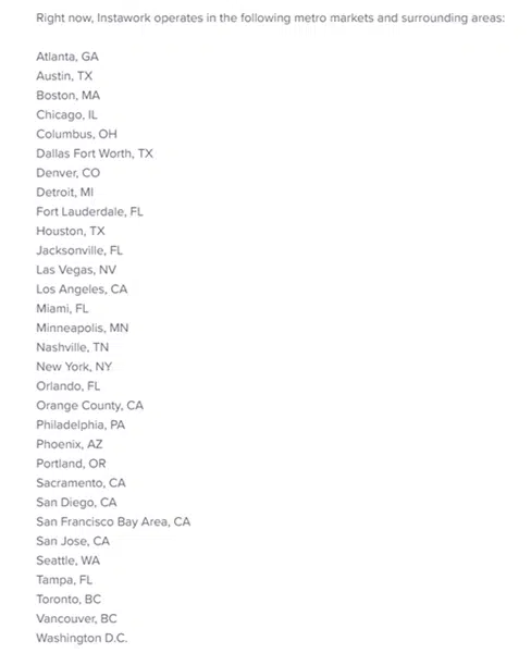 cities where instawork is available
