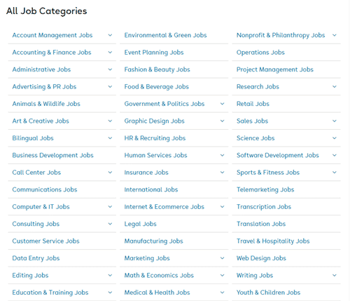 types of jobs on flexjobs