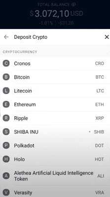 deposit crypto on crypto.com app