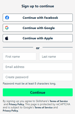 how to sign up on skillshare