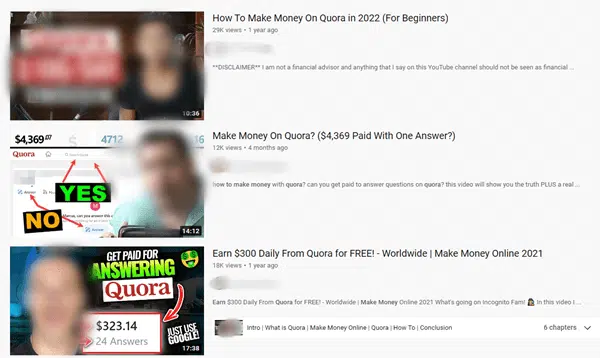 videos on youtube about earning from quora