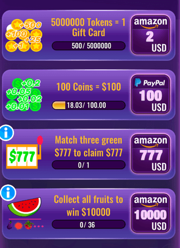 reward options of pusher mania