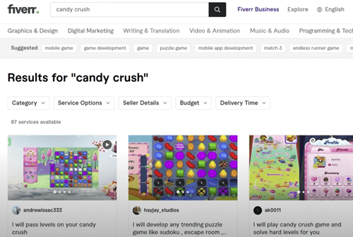 candy crush jobs on fiverr