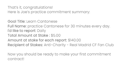 stickk commitment summary