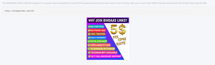 bindaas links referral program