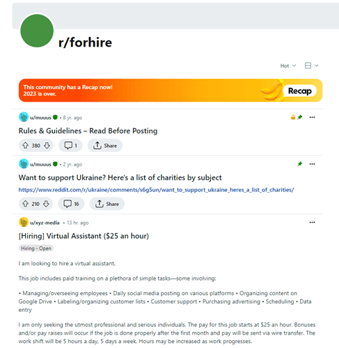 for hire subreddit
