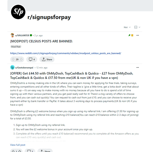 sign ups for pay subreddit