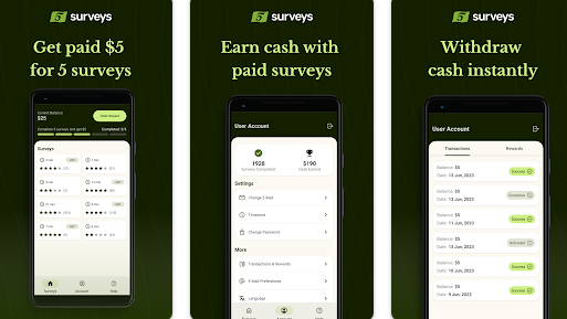five surveys app preview