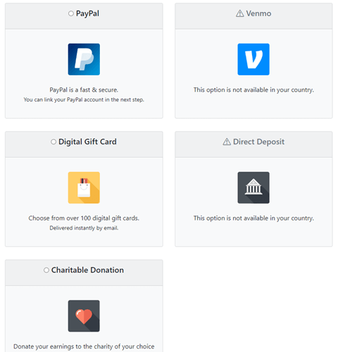 payout options of earn haus