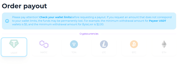 bytelixir payout options