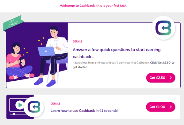 cashback uk tasks