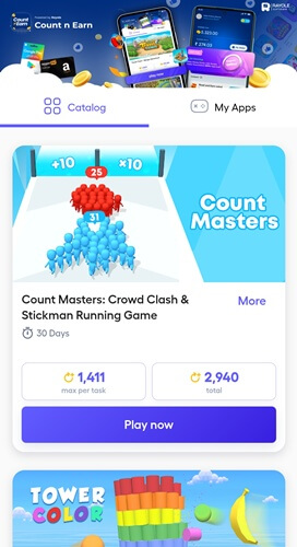 playing games on count and earn