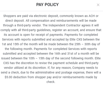 elite cxs payout method