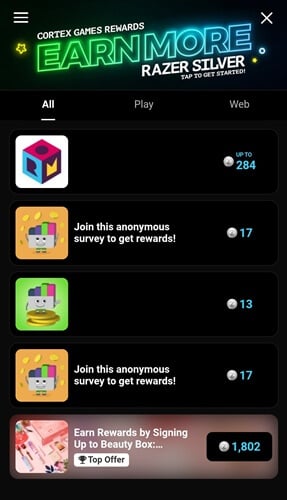 razer cortex games offerwall