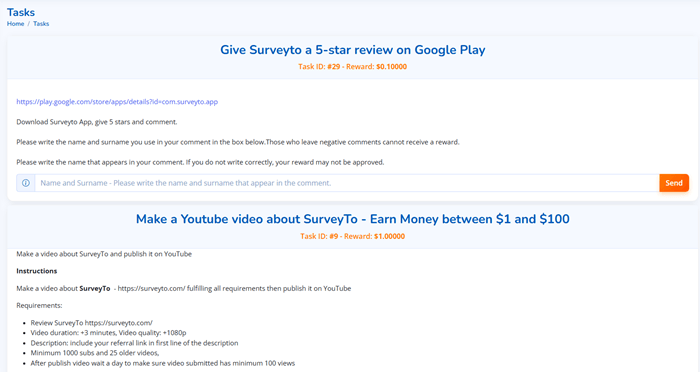 surveyto tasks
