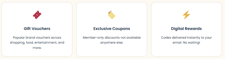 The Panel Station reward options: gift vouchers, exclusive coupons and digital rewards